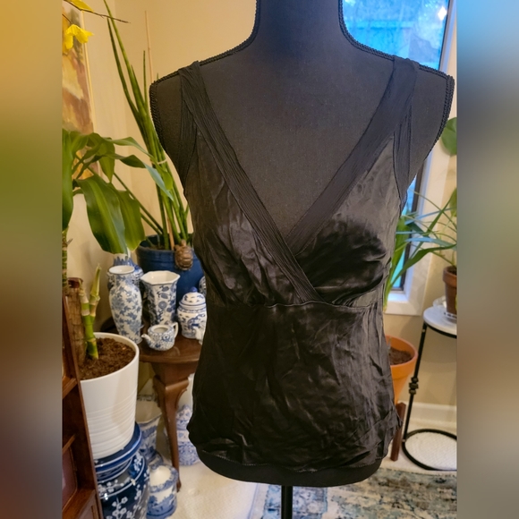 The Limited Black V-Neck Silk Tank w Sheer Trim M - Picture 1 of 5